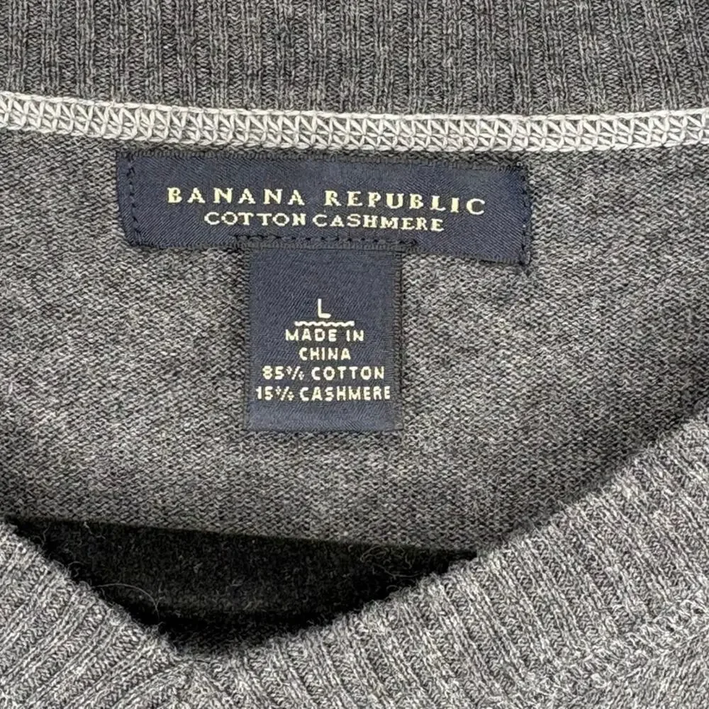 Banana Republic Grey Dad Academia Preppy Cashmere Blend V-Neck Mens Sweater Sz L